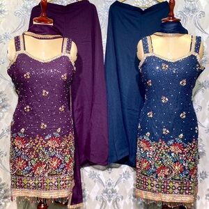 Embellished Floral Dresses in Purple and Blue